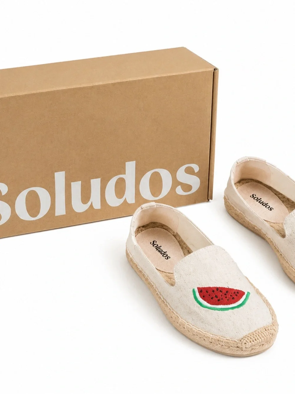 Soludos Cream Canvas Espadrille Slip-Ons with Watermelon cocktail Embroidery NIB